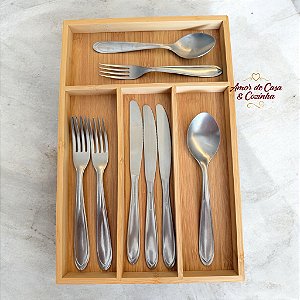ORGANIZADOR TALHERES DE BAMBU COM 4 DIVISÓRIAS 33.5*22*3CM