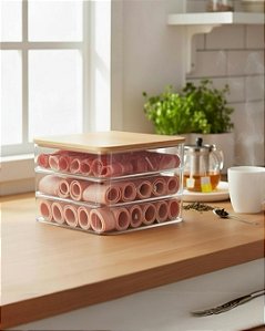 PORTA FRIOS TRIPLO CLEAR TAMPA DE BAMBU