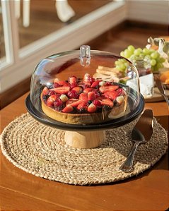 BOLEIRA PRETA COM CÚPULA E PÉ 25CM LINHA LUME