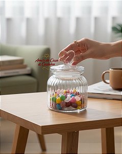 POTE DE VIDRO CANELADO CORAÇÃO