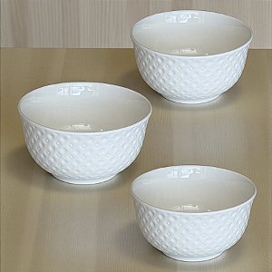 KIT 3 BOWLS DE PORCELANA NEW BONE LOSANGO BRANCO