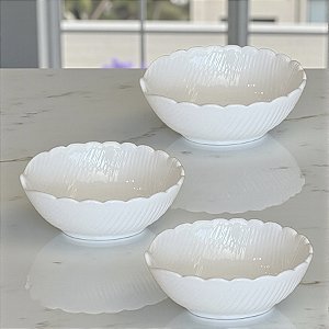 KIT 3 BOWLS DE CERÂMICA BANANA LEAF BRANCO 12CM