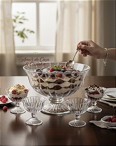 CONJUNTO BOWL E TAÇAS DE VIDRO PARA SERVIR 5 PEÇAS