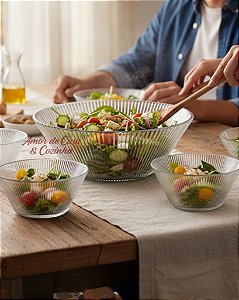 CONJUNTO BOWL E TAÇAS DE VIDRO GRAFIATO PARA SERVIR 7PEÇAS
