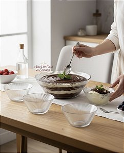 CONJUNTO BOWL E TAÇAS DE VIDRO GRAFIATO PARA SERVIR 7PEÇAS