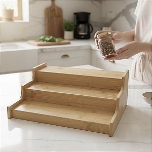 RACK COM 3 ANDARES DE BAMBU 30X23,5X11CM