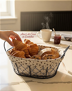 CESTA PARA PÃES OVAL EM METAL ALGODÃO 29 CM