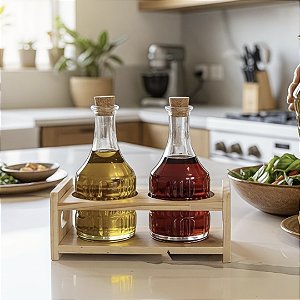 CONJUNTO 2 GALHETEIROS E SUPORTE DE BAMBU 180 ML