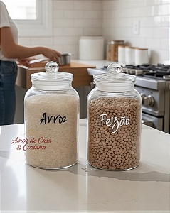 KIT 2 POTES DE VIDRO HERMÉTICO ARENA 1,5L PERSONALIZADO