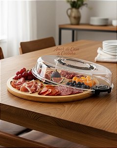 PETISQUEIRA DE BAMBU COM 5 DIVISÓRIAS E TAMPA COM TRAVAS 29CM