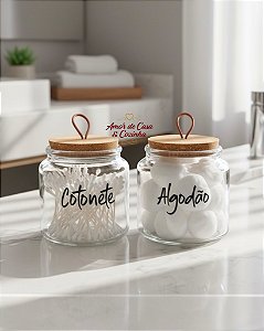 PORTA ALGODÃO E COTONETE DE VIDRO COM TAMPA E PUXADOR
