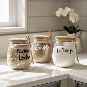 KIT 3 POTES DE VIDRO COM COLHER STYLE 750ML