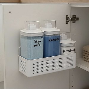 KIT FLOW LAVANDERIA 4 PEÇAS SUPORTE DE PAREDE BRANCO