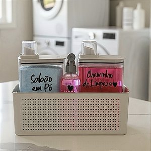KIT FLOW 4 PEÇAS CESTO DISPENSER BORRIFADOR BEGE