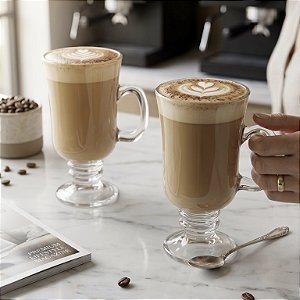 CONJUNTO 2 TAÇAS CAPPUCCINO CAFÉ CHOCOLATE DE VIDRO COM ALÇA