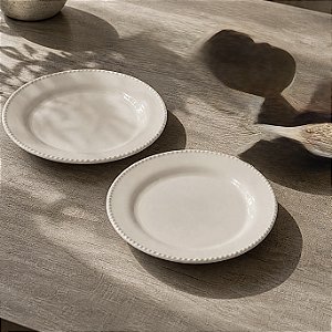 CONJUNTO 2 PRATOS DE SOBREMESA BRANCO YOI 20CM CERÂMICA