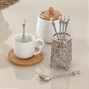 CONJUNTO 6 COLHERES DE ZAMAC COM SUPORTE 14CM