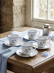 CONJUNTO 4 XÍCARAS DE CHÁ WOLFF FLORESCER COM PIRES  200ML AZUL