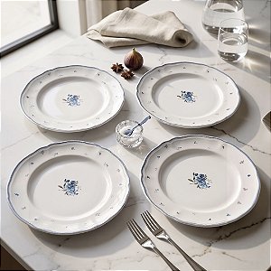 CONJUNTO 4 PRATOS RASO WOLFF FLORESCER AZUL
