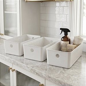 CESTO ORGANIZADOR FLOW COM E SEM TAMPA 34 X 15 X 10 BRANCO