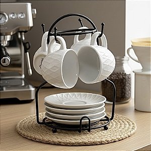 CONJUNTO 4  XICARAS CAFÉ COM  PIRES E SUPORTE