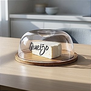 QUEIJEIRA DE BAMBU RÚSTICO COM TAMPA DE ACRÍLICO 19 CM