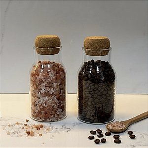 KIT 2 POTES DE VIDRO COM TAMPA DE CORTIÇA