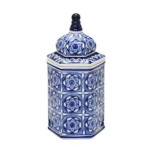 POTICHE DECORATIVO DE PORCELANA AZUL