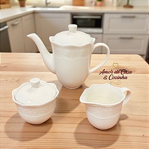 CONJUNTO 3 PEÇAS PARA CHÁ PORCELANA PRINCESS BRANCO