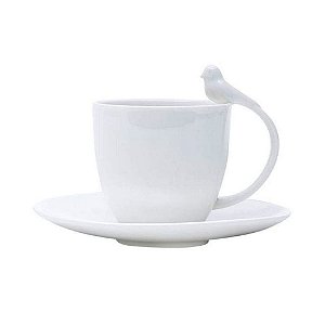 CONJUNTO 6 XÍCARAS COM PIRES PARA CAFÉ BIRD BRANCO