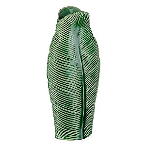 VASO VERDE EM CERÂMICA COM FORMATO DE FOLHA