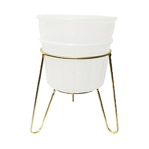 CACHEPOT EM VIDRO COM SUPORTE DE METAL DOURADO