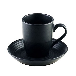 CONJUNTO 4 XÍCARAS EM CERÂMICA PARA CAFÉ COM PIRES PRETO
