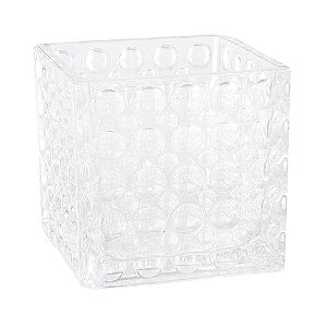 VASO EM VIDRO QUADRADO RELEVOS CIRCULARES
