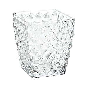 VASO EM VIDRO DECORATIVO RELEVOS TRIANGULARES