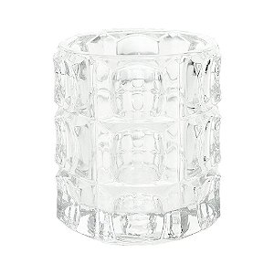 VASO DE VIDRO DECORATIVO TRANSPARENTE REDONDO COM RELEVO 9 X 10 CM