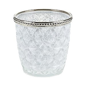 CASTIÇAL DE VIDRO REDONDO ARABESCO BRANCO