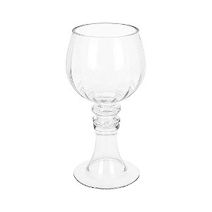 VASO DE VIDRO DECORATIVO COM PÉ TRANSPARENTE E LINHAS EM DETALHE