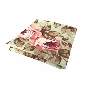 GUARDANAPO FLORAL ROSAS FUNDO VERDE FOLHAS MARROM