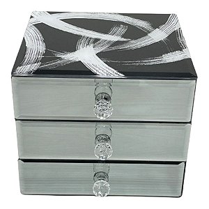 PORTA JÓIAS E OBJETOS PRETO EM VIDRO