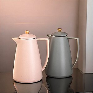 GARRAFA TÉRMICA DE PORCELANA CINZA FOSCO E DOURADO