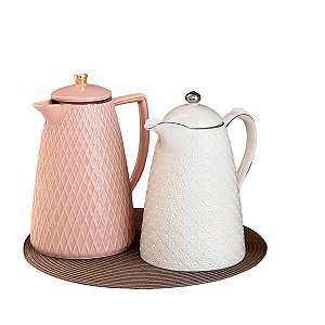 GARRAFA TÉRMICA DE PORCELANA ROSA E DOURADO