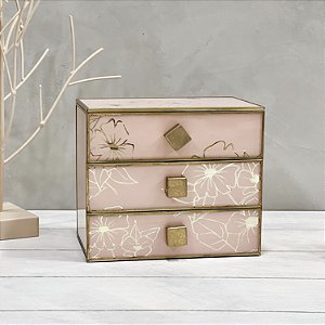 PORTA JÓIAS ANTIGO ROSA E DOURADO