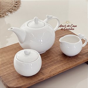 CONJUNTO 3 PEÇAS CHÁ E CAFÉ DE PORCELANA BIRD BRANCO
