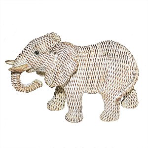ELEFANTE DE RESINA DECORATIVO BRANCO E BRONZE