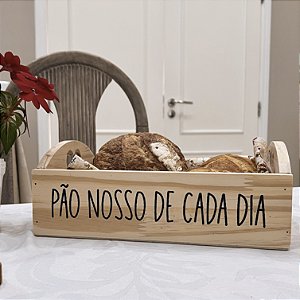 PORTA PÃO DE MADEIRA VAZADA CORAÇÃO PÃO NOSSO DE CADA DIA