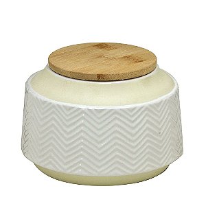POTE CERÂMICA COM TAMPA MADEIRA