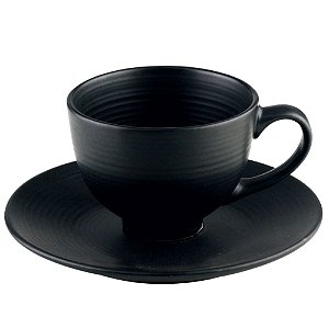 CONJUNTO 4 XÍCARAS CHÁ CERÂMICA COM PIRES PRETO