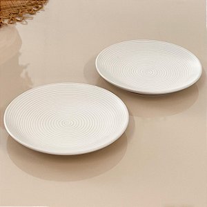 CONJUNTO 2 PRATOS DE SOBREMESA CERÂMICA BRANCO