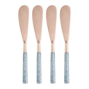 CONJUNTO 4 ESPÁTULAS AÇO INOX TURIM ROSE/AZUL